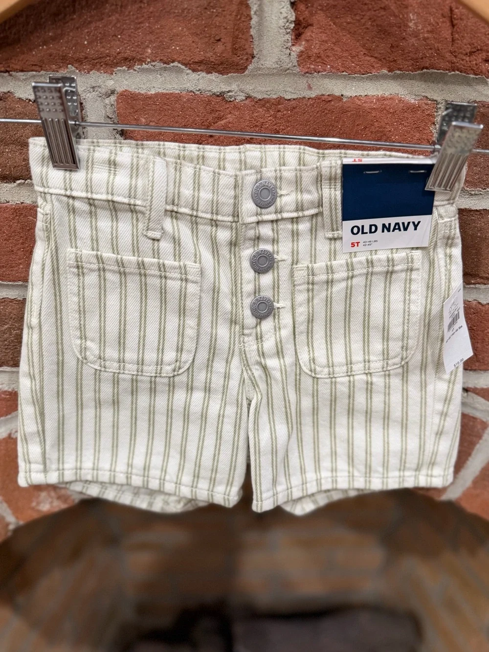 Old Navy Cream and Olive Stripe Button-Front Kids Shorts